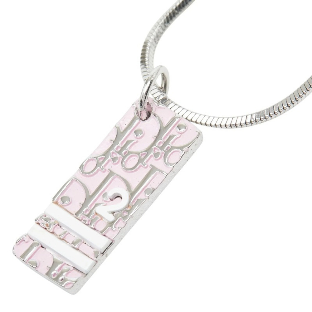 Christian Dior Dior Trotter Logo Plate Chain Pendant Necklace, Silver and Pin...